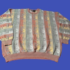 Vintage Tundra Canada Sweater Mens Size 2XL Orange Multicolor Pullover Patterned